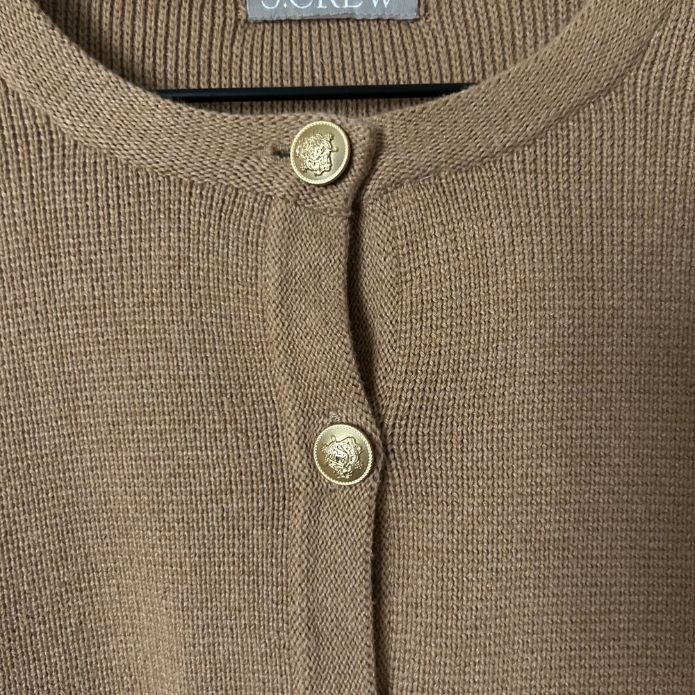 J.Crew Emilie Patch-Pocket Sweater Lady Jacket 100% Cotton Tan Size Small BQ197 - Picture 4 of 7